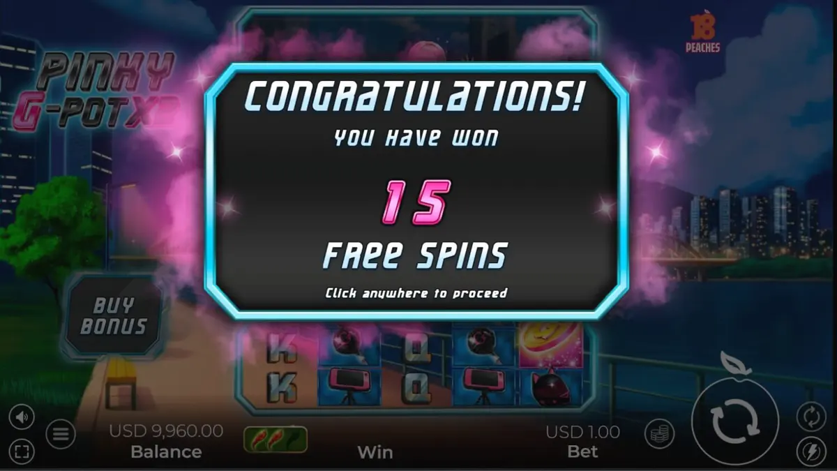 Interface neon do slot Pinky G-Pot X2 com elementos de cultura urbana de Seul